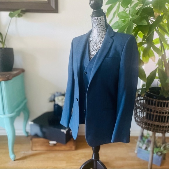 ASOS Suit Jacket & Vest Double Breasted in Blue Melange / Size 36 38 - Picture 6 of 13
